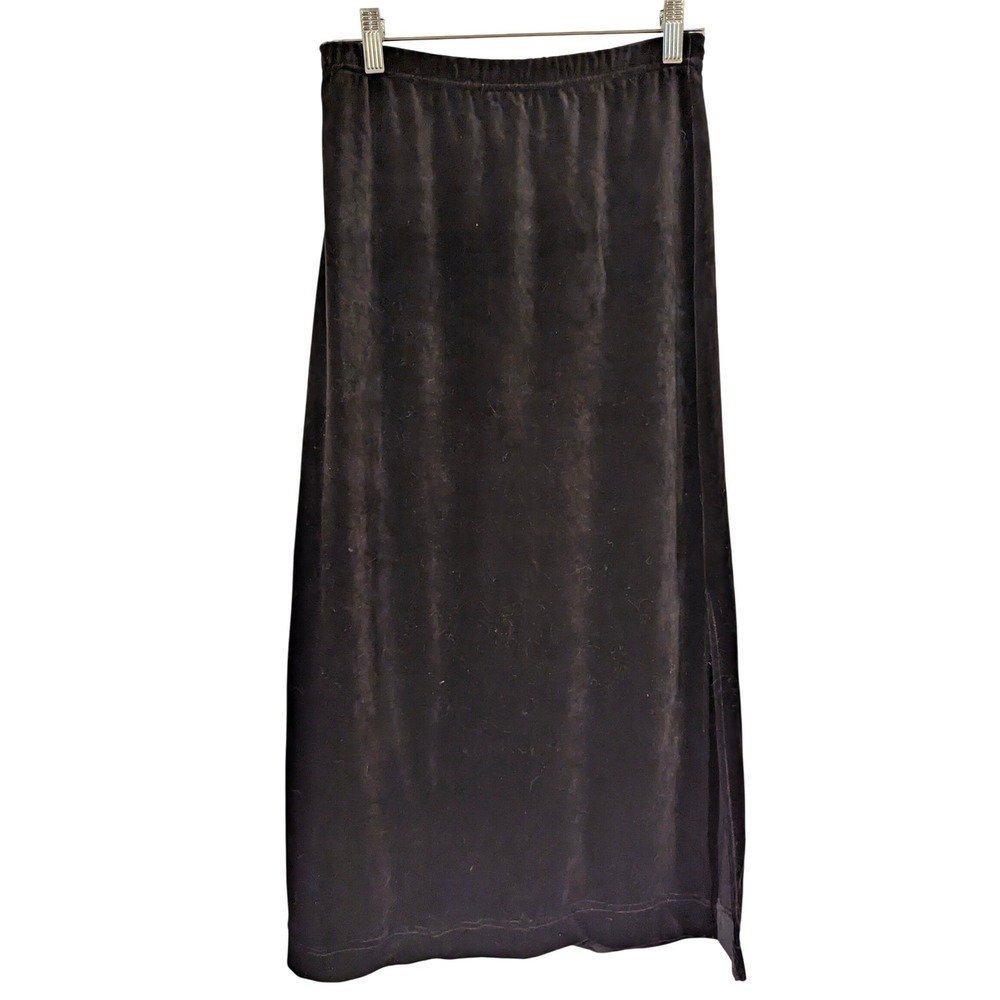 One Step Up Velvet Maxi Skirt M Black Slit Elastic 90s Romantic Goth Witchy